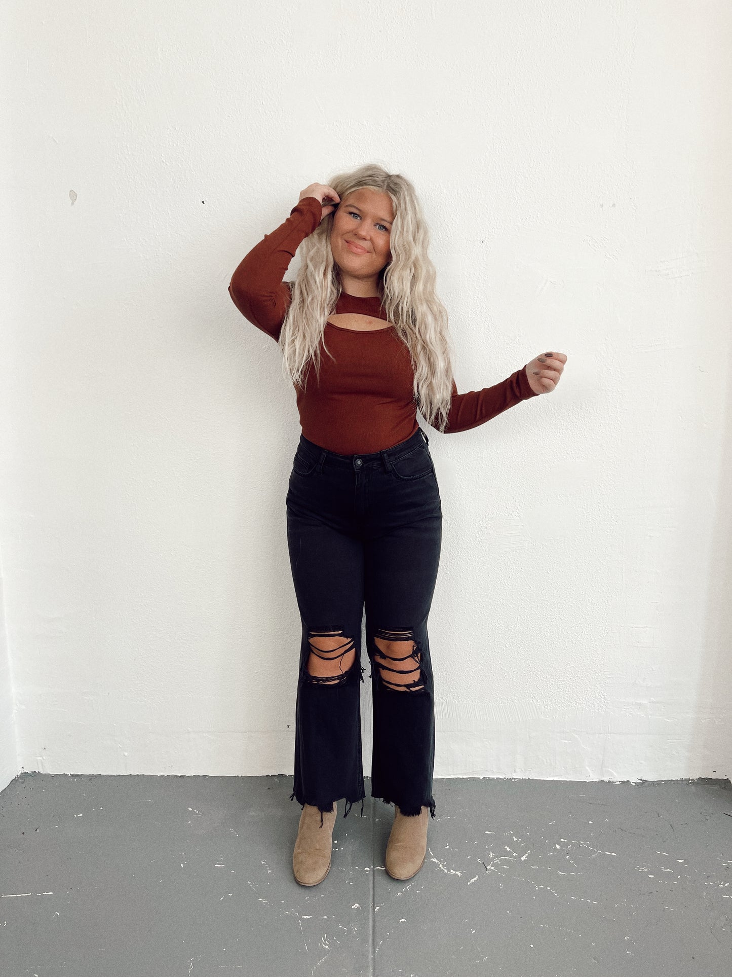 Cinnamon Cutout Long Sleeve