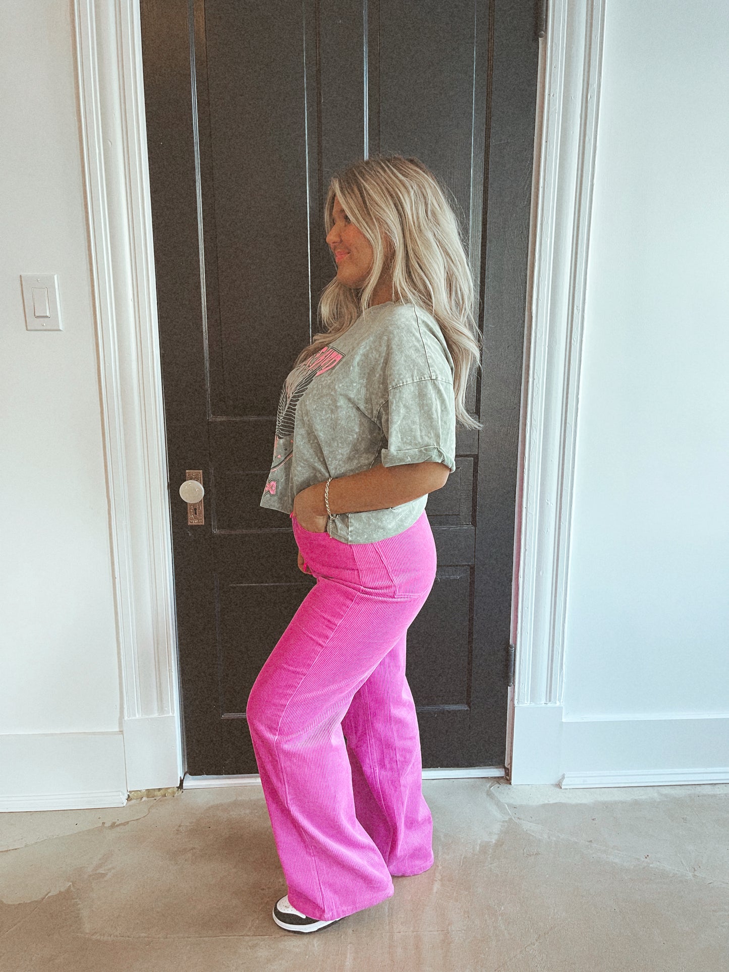 Pink Roses Corduroy Pants