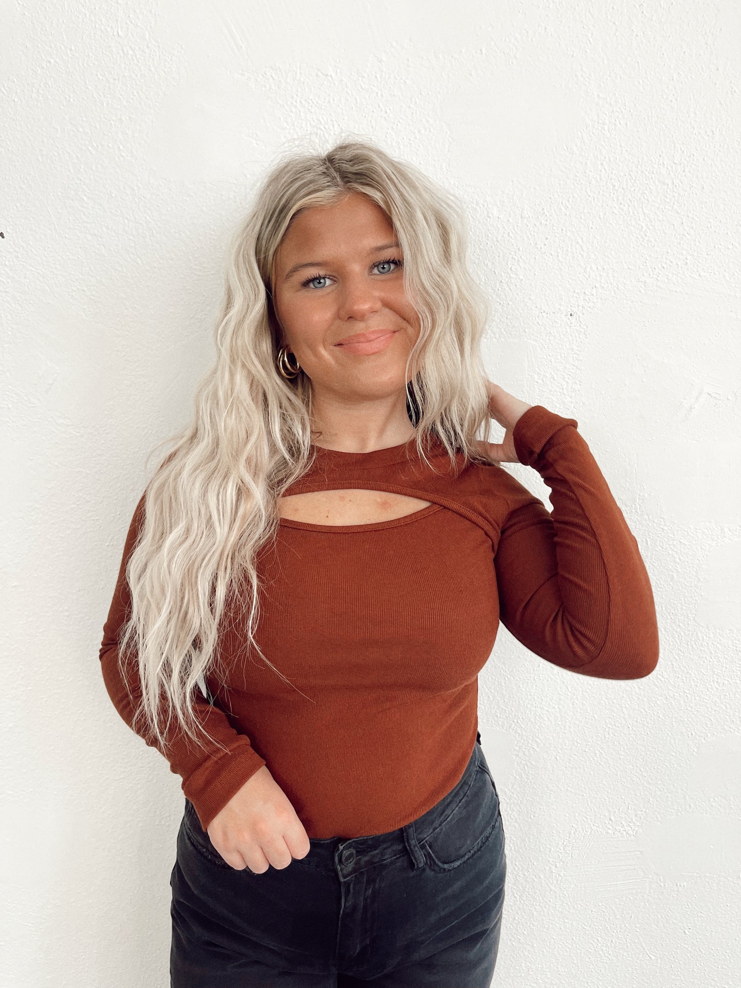 Cinnamon Cutout Long Sleeve