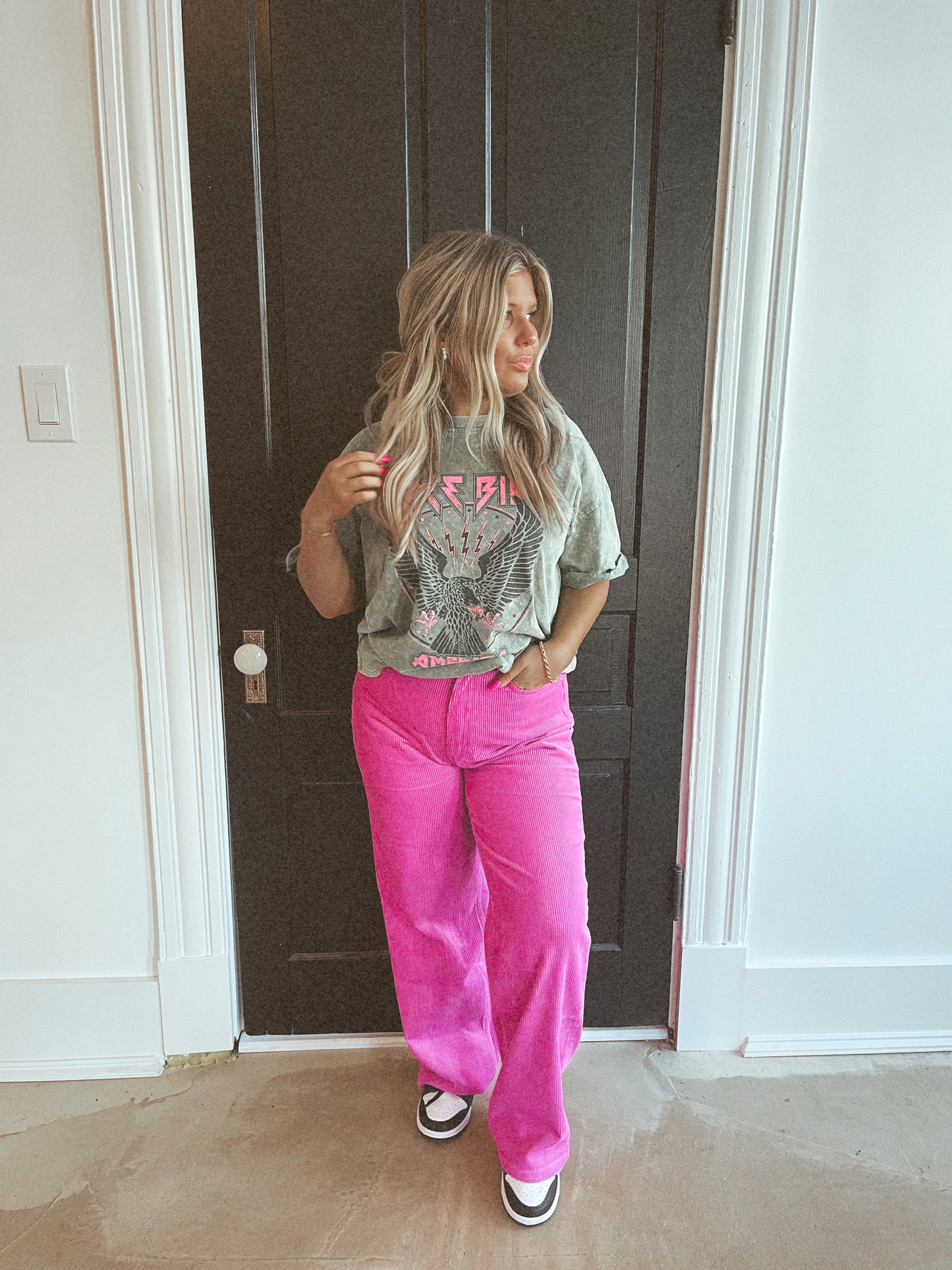 Pink Roses Corduroy Pants