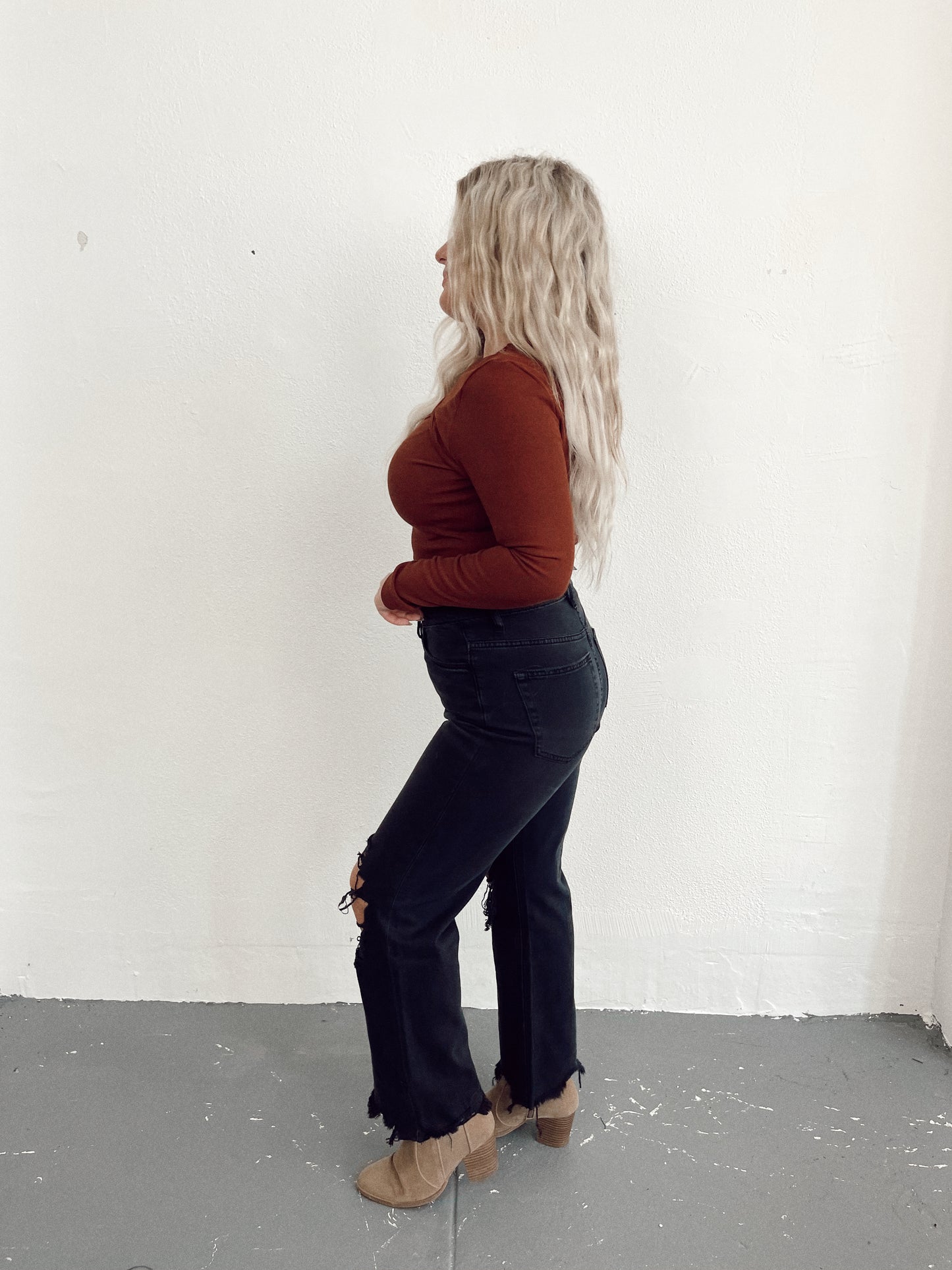 Cinnamon Cutout Long Sleeve