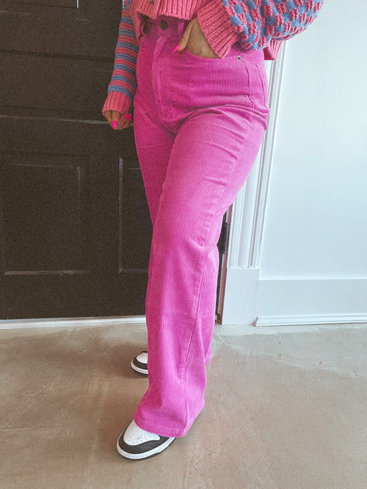 Pink Roses Corduroy Pants