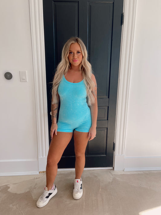 Icy Blue Ribbed Romper