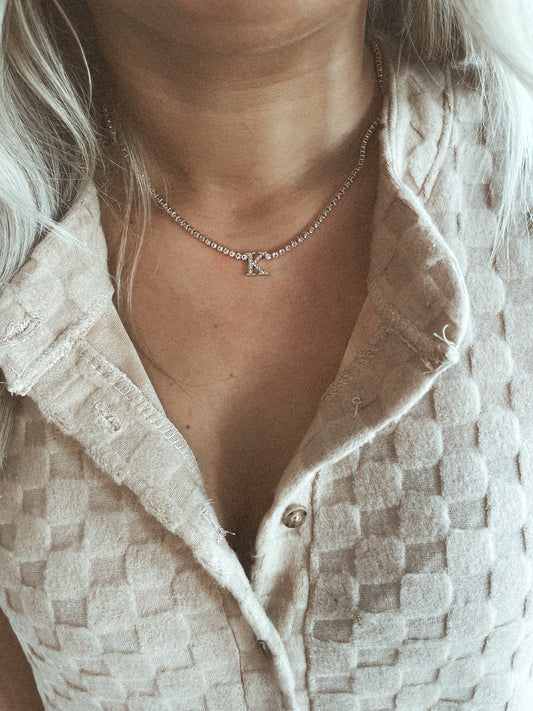 Gold Rhinestone Initial Necklace