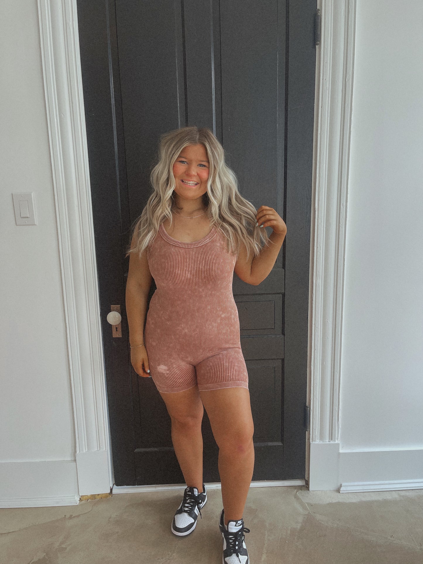 Desert Brown Ribbed Romper
